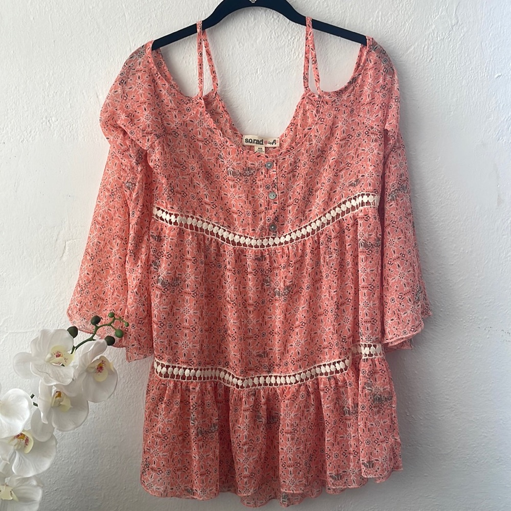 Woven Cold Shoulder Peasant Top/Dress from S.o. R.a.d. Collection- Size XS